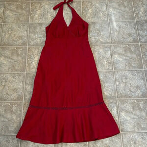 J.Crew Halterneck Embroidered A-line Midi Dress in Wine color Small/Medium